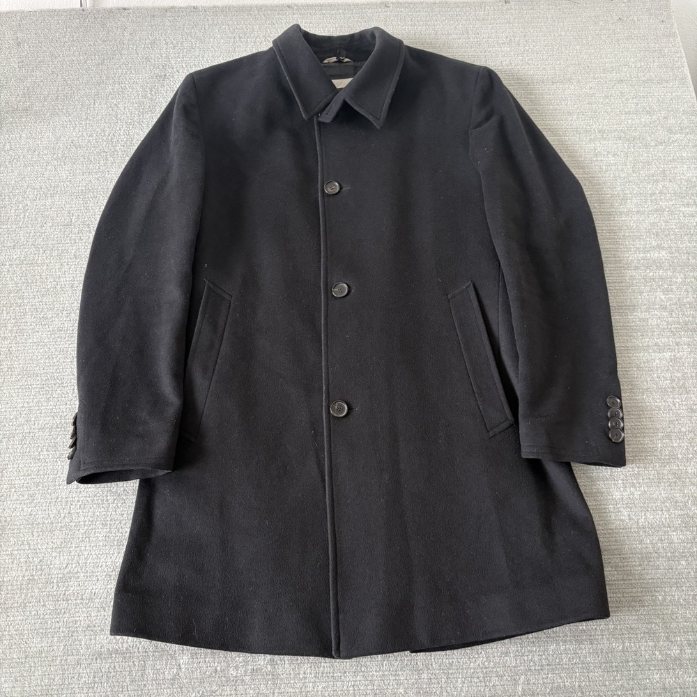 Hugo Boss Overcoat Men US 40R Black Wool‎ Cashmere Blend Office Business